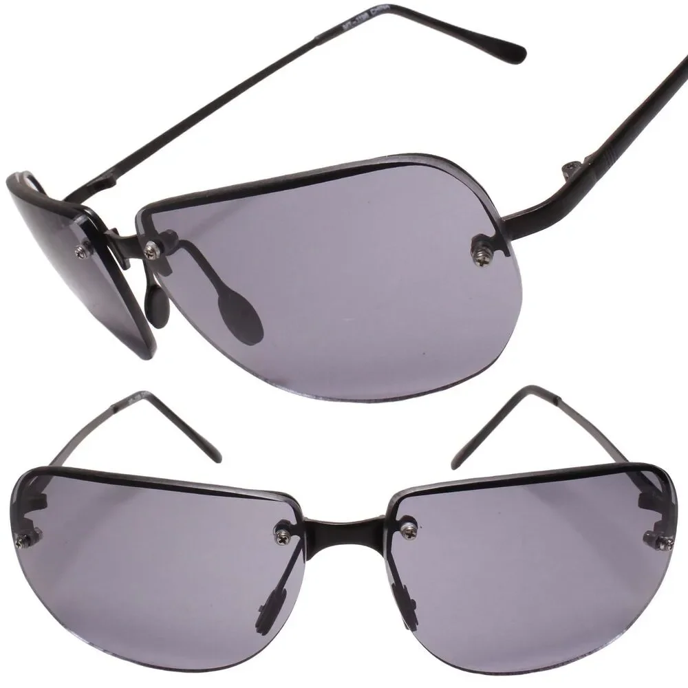 Semi Rimless Vintage Classy 80s 90s Look Black Aviation Sunglasses